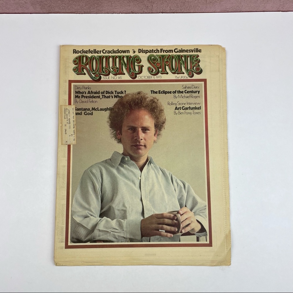 Vintage Rolling Stone Magazine Art Garfunkel October 1973 Santana Music Art